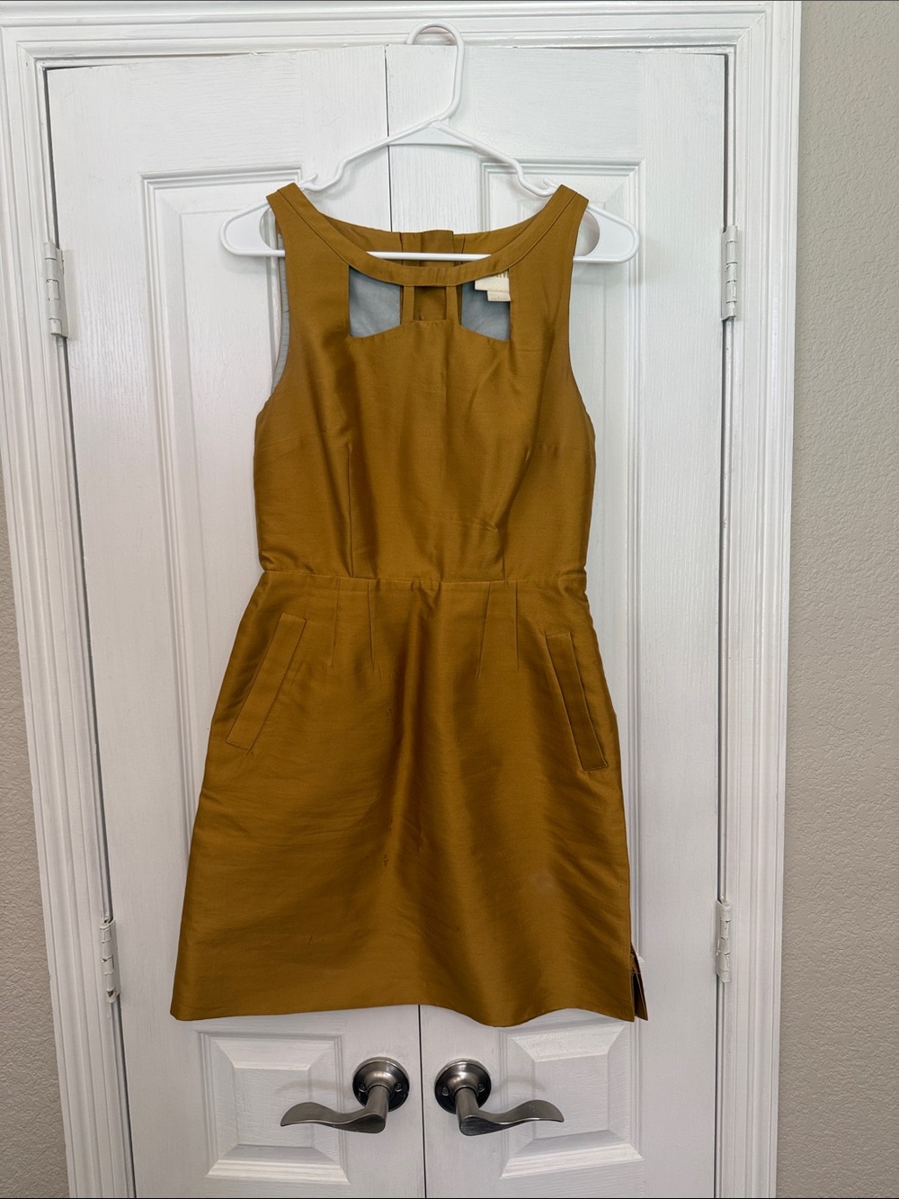 Maeve Mustard Cutout Neck A-Line Mini Dress